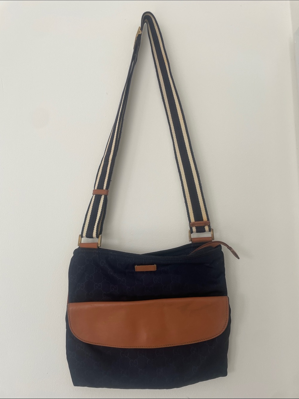 GUCCI shoulder bag navy blue nylon made in Italy
